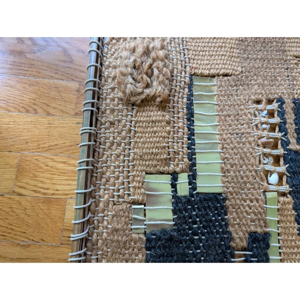 1970s Studio Woven Tapestry Abstract Boho MCM Seashell Textile Fiber Craft 48